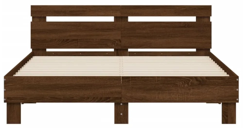barna tölgy színű ágykeret fejtámlával és LED-del 140x190 cm