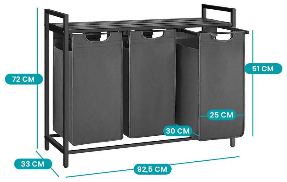 3 rekeszes szennyestartó, sötétszürke