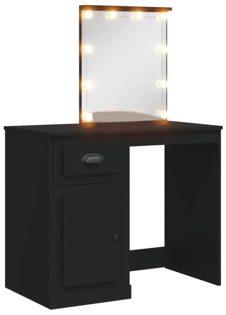 fekete fésülködőasztal LED-lámpákkal 130 x 50 x 132,5 cm