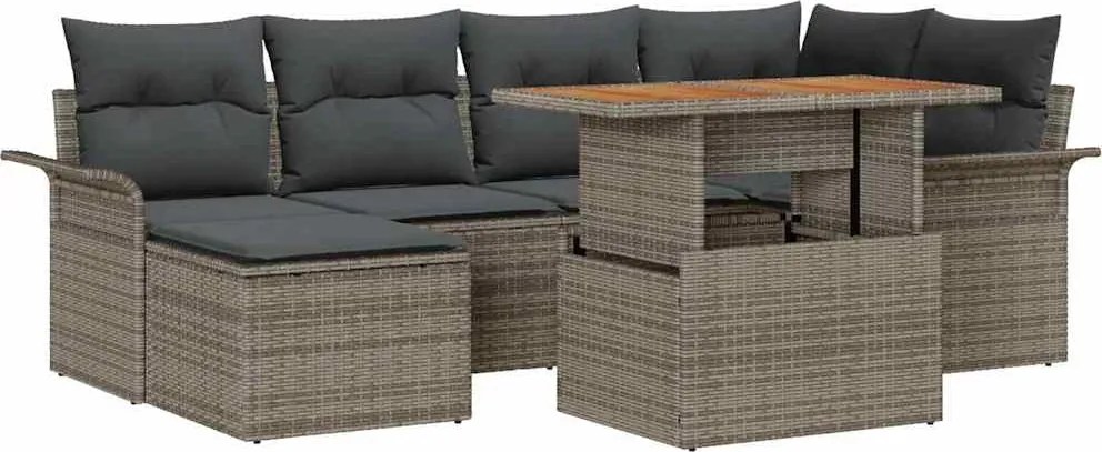vidaXL Kerti Kanapé Szett tárolóval 7 pcs Szürke Poli rattan
