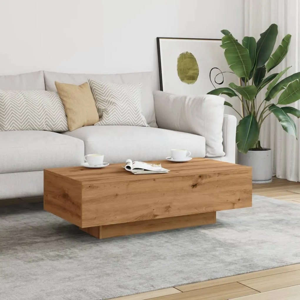 kézműves tölgy színű szerelt fa dohányzóasztal 100x49,5x31 cm