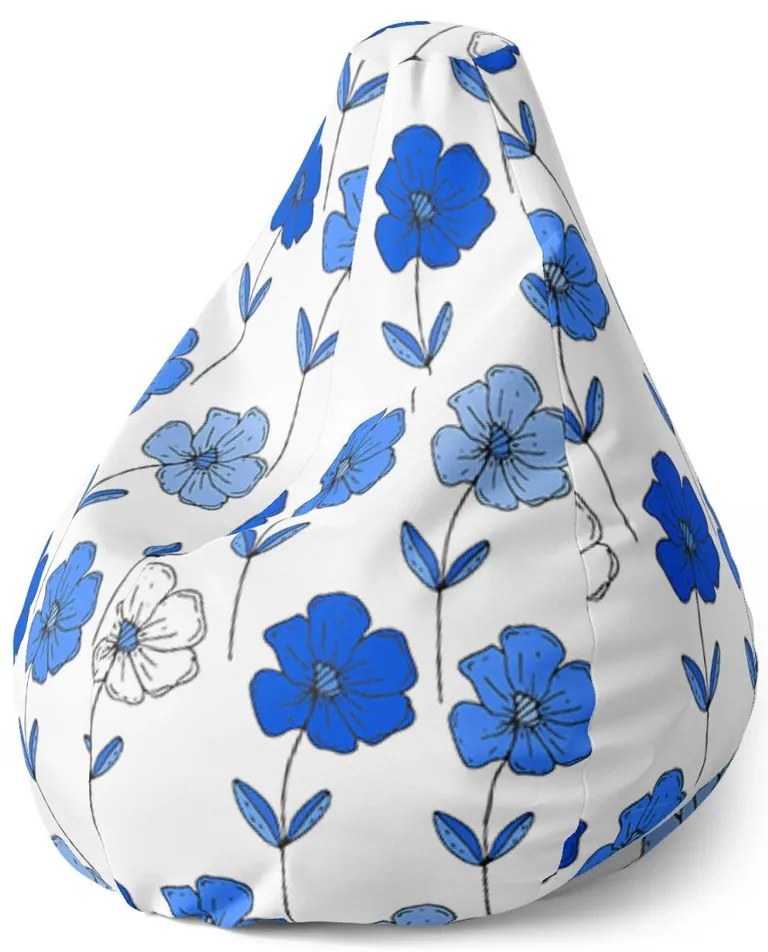 Pear babzsák kék virágok - gyerek, fehér / kék