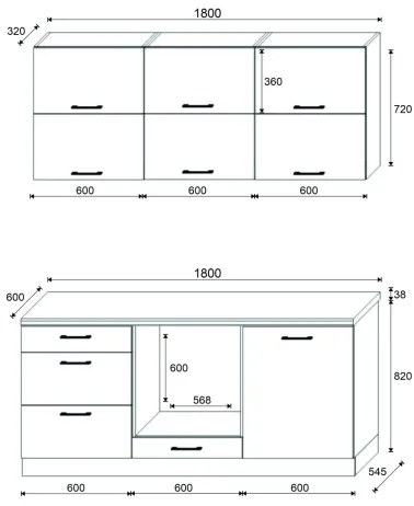 ELISE 180 cm-es grafit konyhablokk