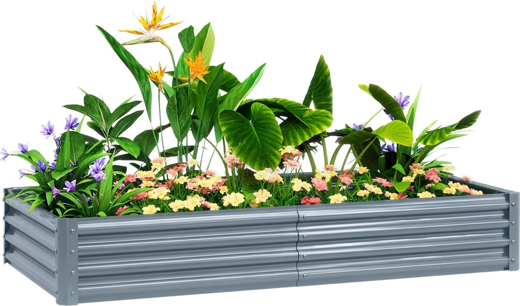 Outsunny Acél Emelt Ágyás, Időjárásálló Növénytartó Anti-Cut Élű Üvegházi Kert Ágyás Rozsdamentes Növénytartó doboz 180 x 90 x 30 cm Kert Erkélyre, Zö