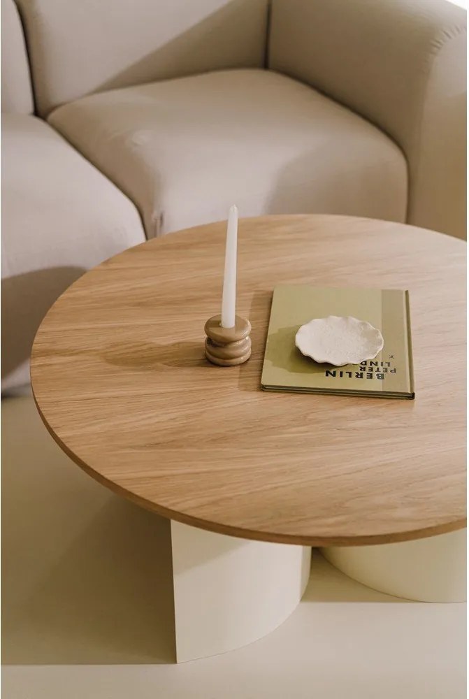 Krémszínű-natúr színű kerek dohányzóasztal kőrisfa dekoros asztallappal ø 95 cm Gavo – noo.ma