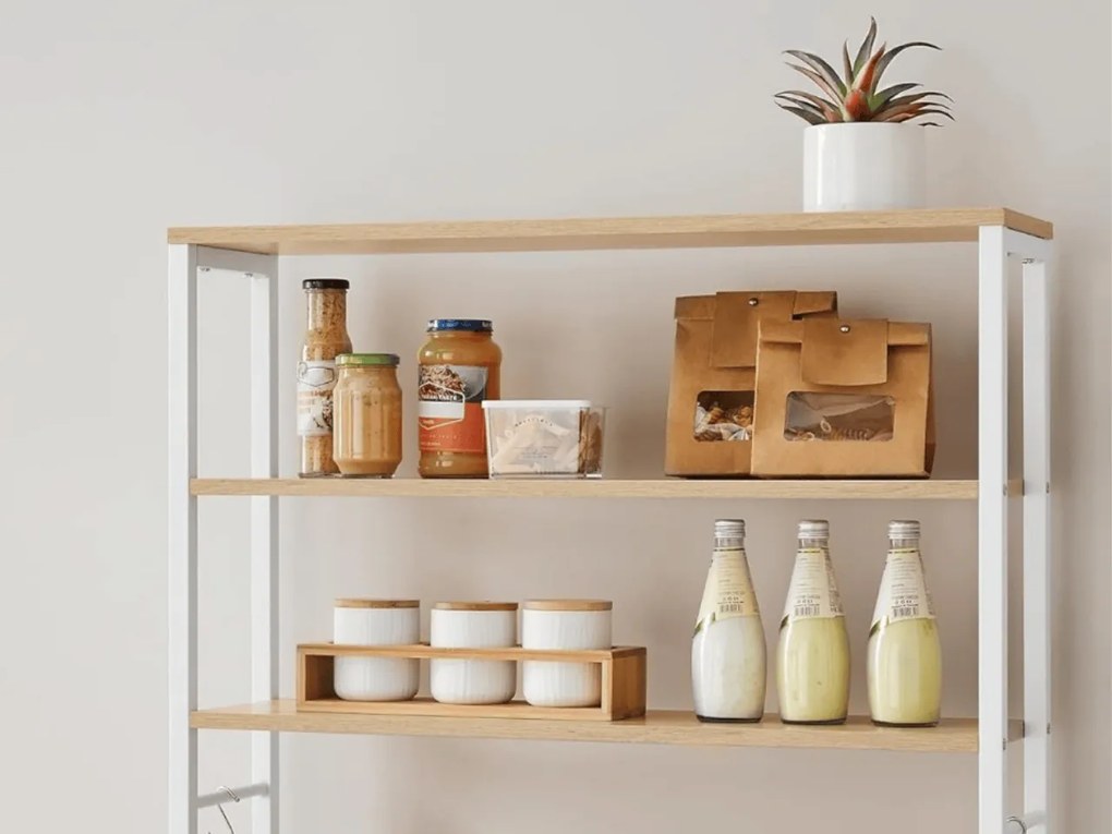 Konyhai polc LORANO 167x80 cm, fehér / tölgy dekoráció