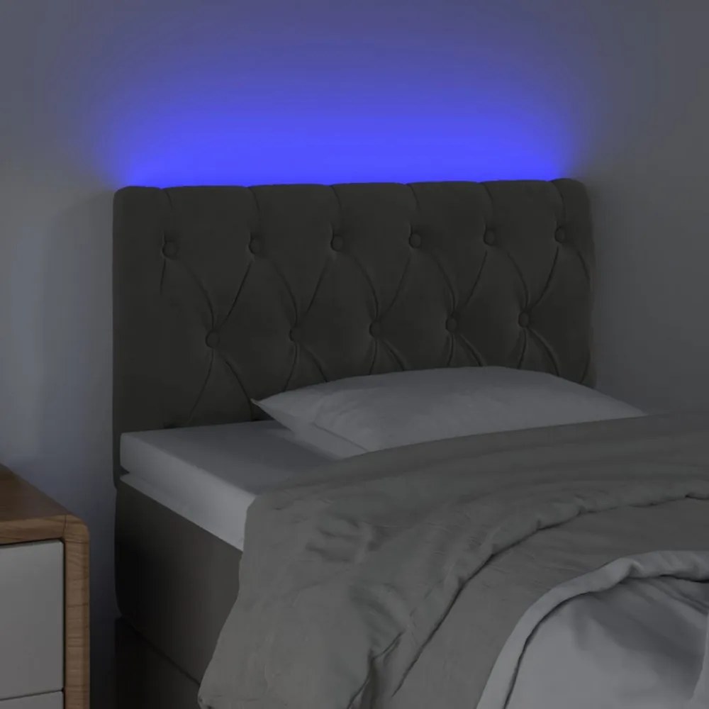 sötétszürke bársony LED-es fejtámla 80x7x78/88 cm