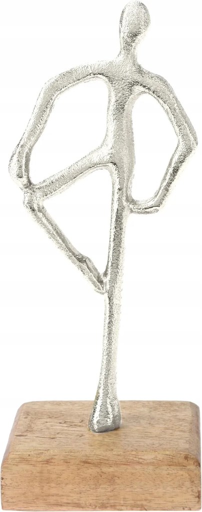 Táncoló figura szobrocska fa talapzaton 21cm, ezüst, táncpozíció C