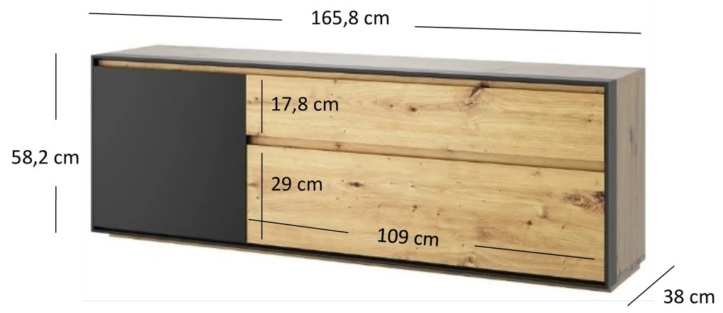TV asztal/Szekrény Bobbie (artisan tölgy + fekete). 1052779