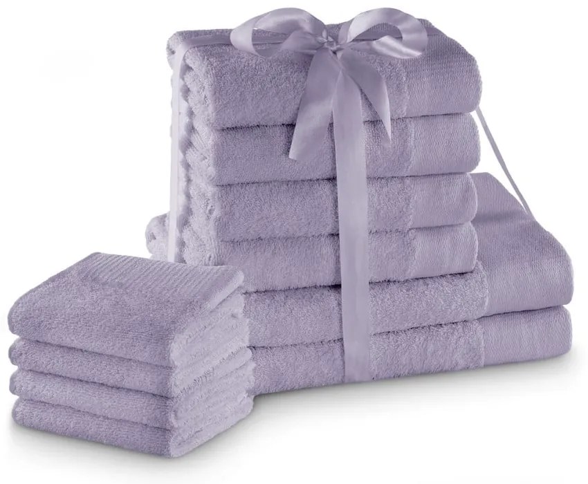 Levendula színű frottír pamut törölköző és fürdőlepedő készlet 10 db-os Amari – Restilo