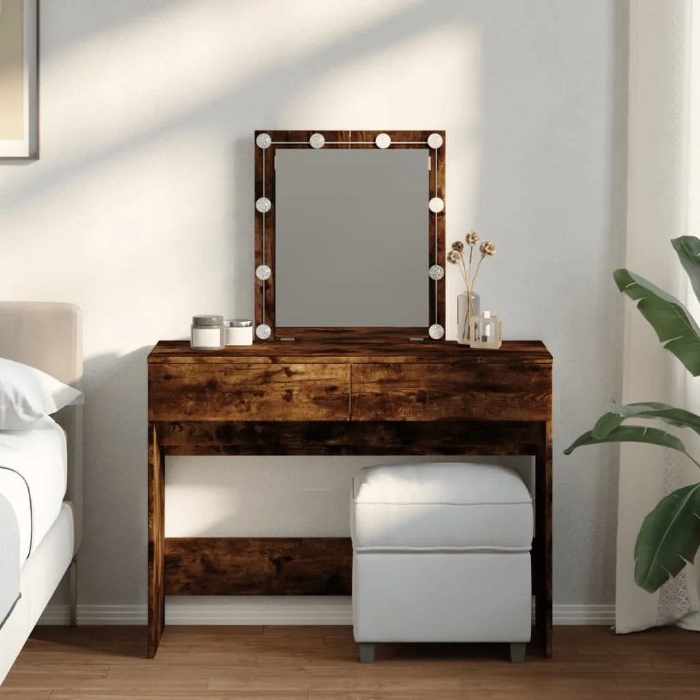 füstös tölgy színű fésülködőasztal LED-del 100 x 40 x 130 cm