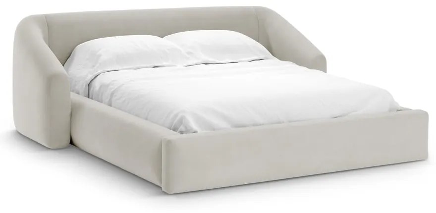 Bézs kárpitozott ágyneműtartós franciaágy ágyráccsal 200x200 cm Campi – Cosmopolitan Design