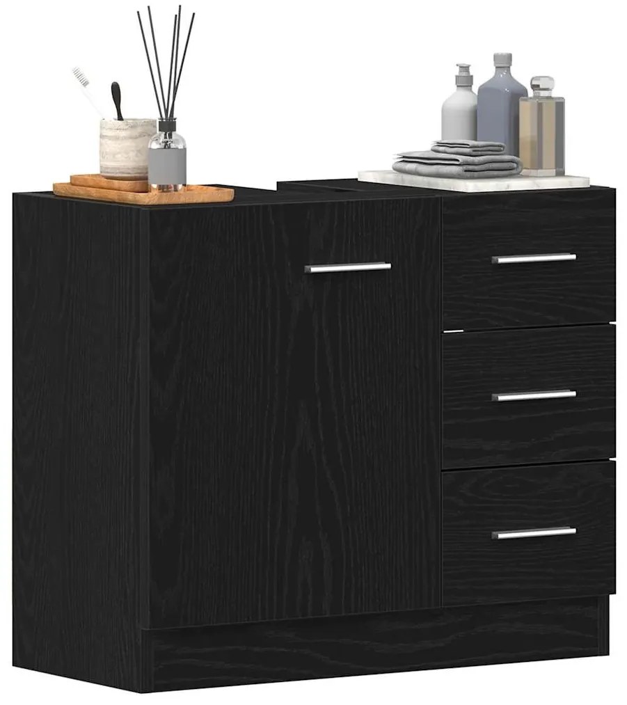Fekete tölgy színű szerelt fa mosdószekrény 63x30x54 cm