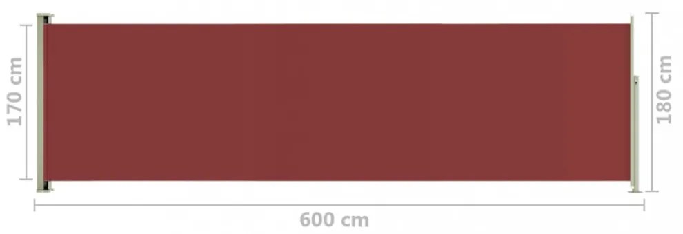 piros behúzható oldalsó terasznapellenző 180 x 600 cm