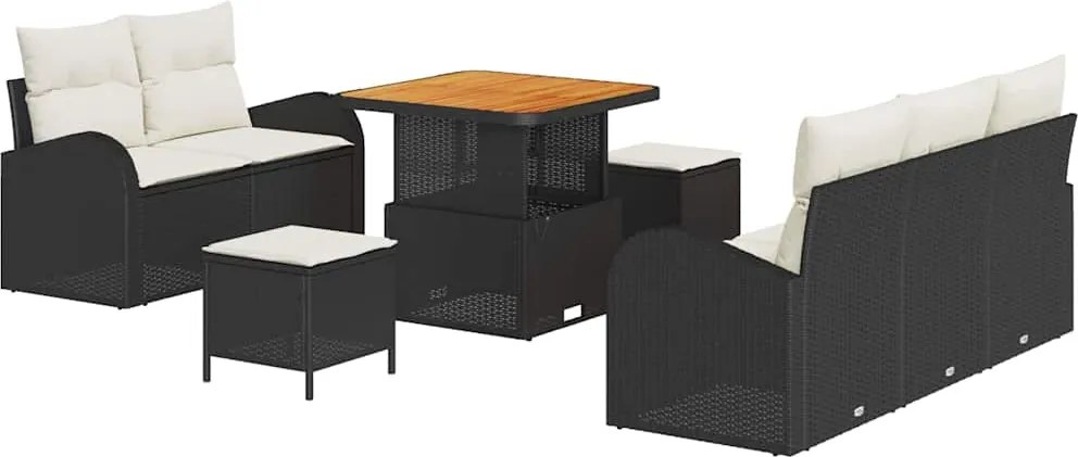 vidaXL Kerti Kanapé Szett párnával 8 pcs Fekete polirattan