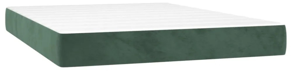 sötétzöld bársony rugós és LED-es ágy matraccal 140x200 cm