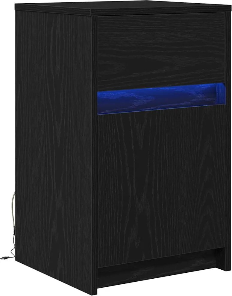 vidaXL LED Éjjeli Szekrény fiókkal Musta tammi 38 x 34 x 61 cm Faanyag