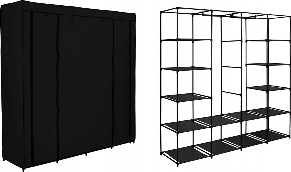Textil Gardróbszekrény Összecsukható Ruhatár Cipő Fekete Loft