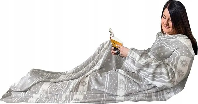 Ujjatlan takaró, puha, bolyhos, világosszürke, 150x200 cm