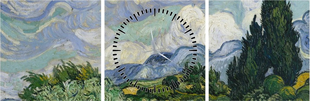 Kép - Vincent van Gogh, Wheat Field with Cypresses, reprodukciók (órával) (90x30 cm)