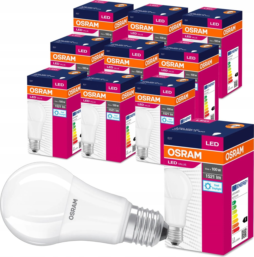 10x Led izzó E27 13W 100W 1521lm 6500K Osram