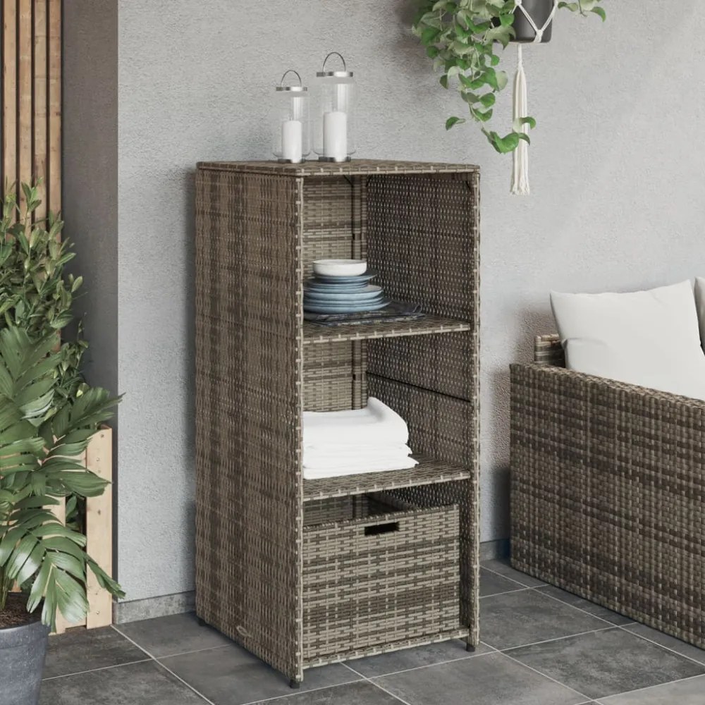 szürke polyrattan kerti tárolószekrény 50 x 55 x 115 cm