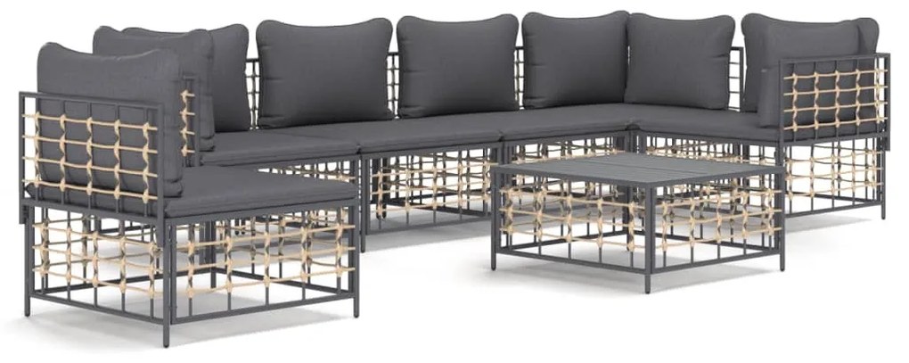 7 részes antracitszürke polyrattan kerti ülőgarnitúra párnákkal