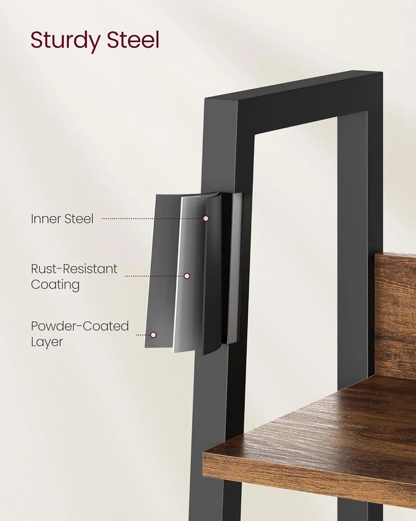 Létrapolc, 5 szintes könyvespolc, rusztikus barna és fekete