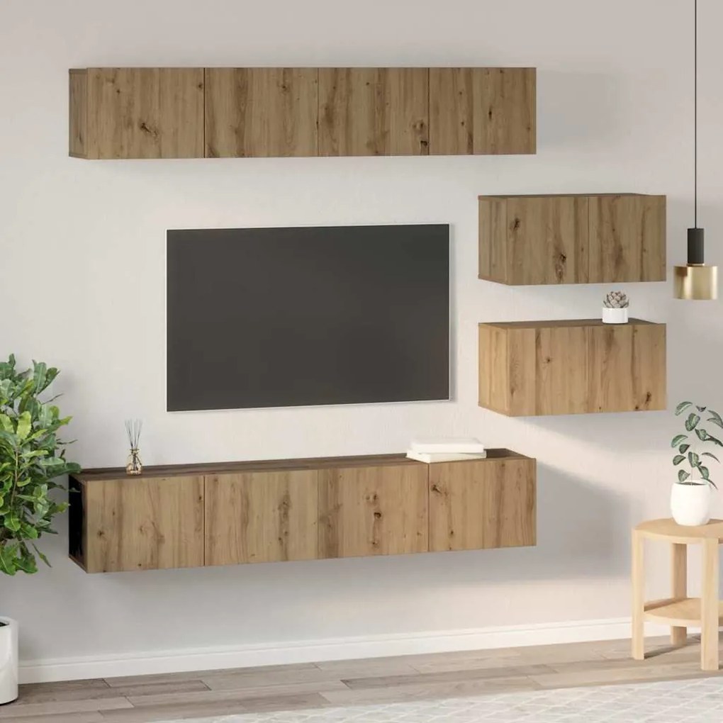 TV Szekrény Szett 6 pcs kézműves tölgy 80 x 30 x 30 cm Közepes