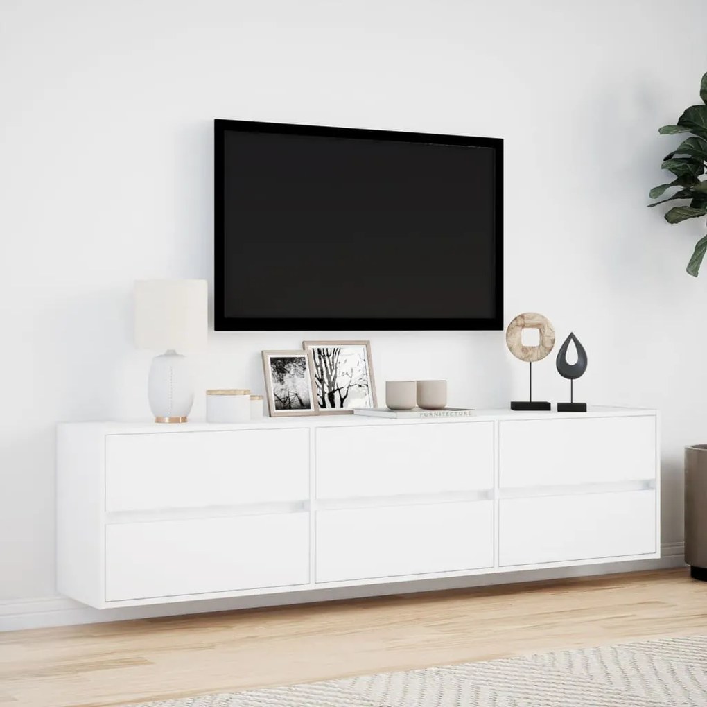 fehér falra szerelhető TV-szekrény LED-del 180 x 31 x 45 cm