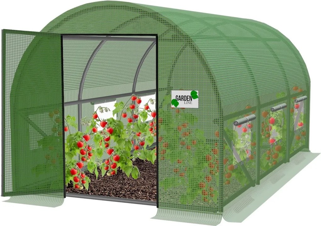 Kerti fóliás üvegház szilárd ajtókkal, 400 x 250 x 200 cm