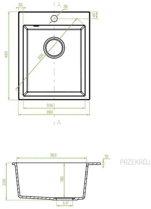 Laveo Chichi, 1 kamrás gránit mosogató 390x480x205 mm, bézs, LAV-SBH_410T