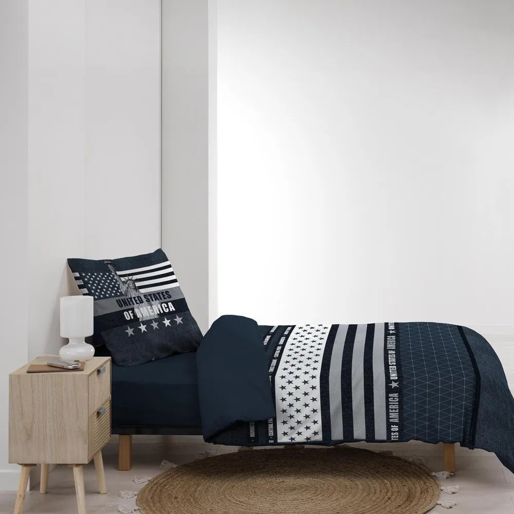 Sötétkék egyszemélyes pamut ágyneműhuzat 140x200 cm States – douceur d'intérieur