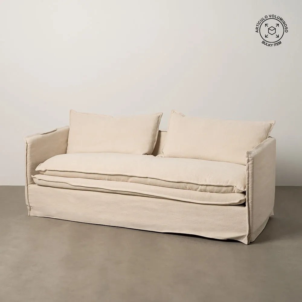 Krémszínű len kanapé 210 cm – Ixia