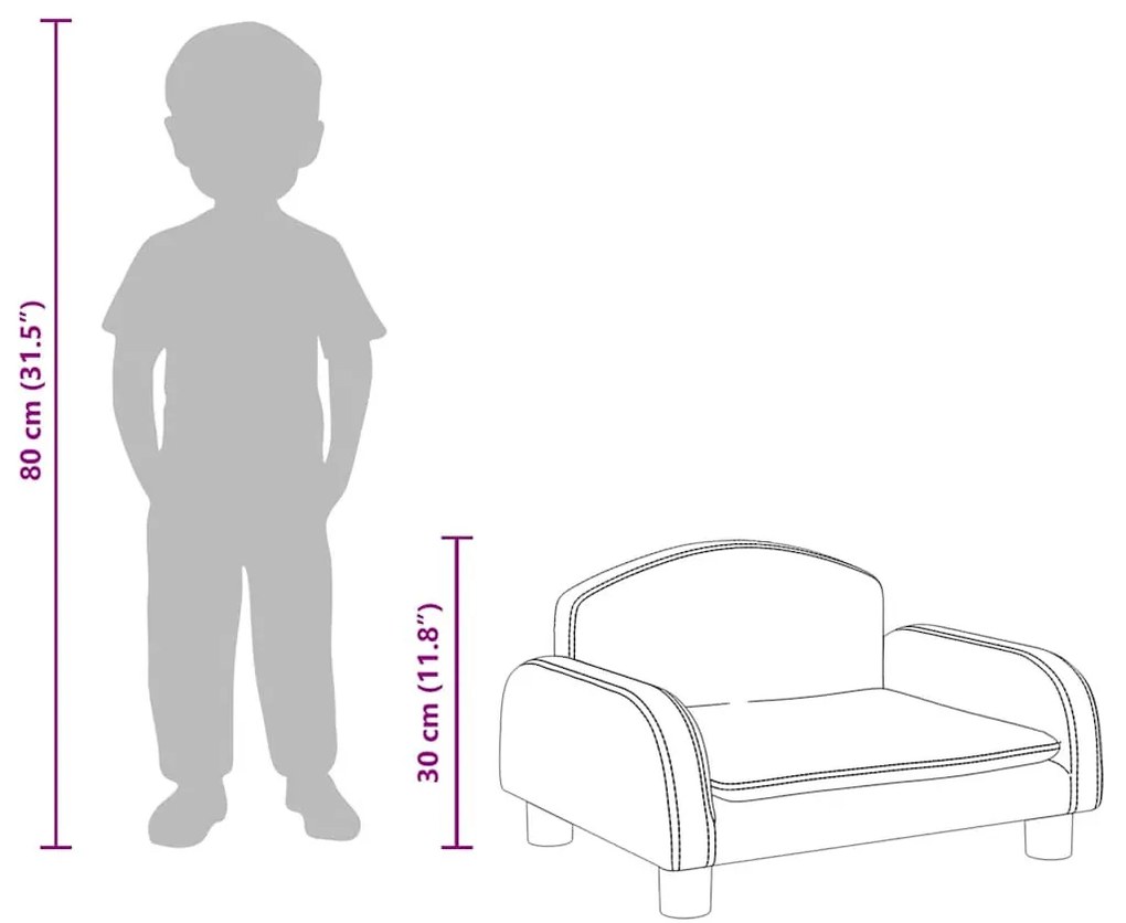 barna gyerek műbőrkanapé 50 x 40 x 30 cm