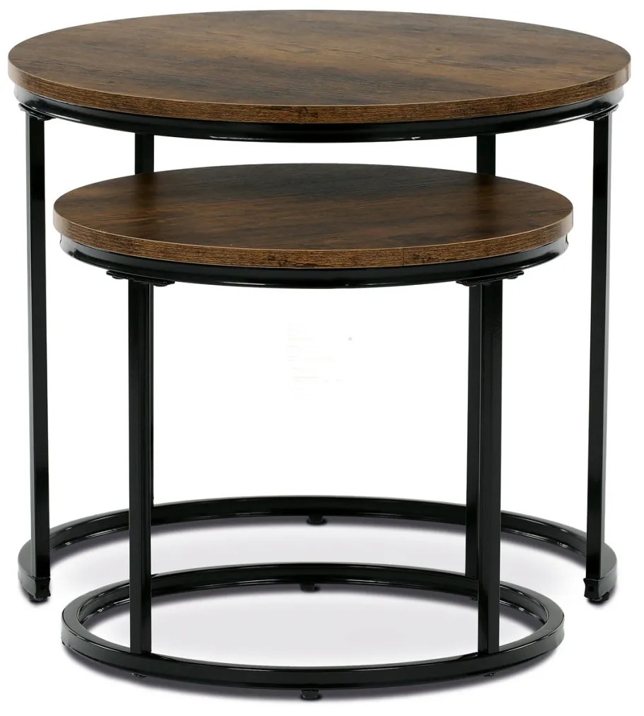 Set măsuță de cafea blat MDF, decor lemn vechi, bază metalică