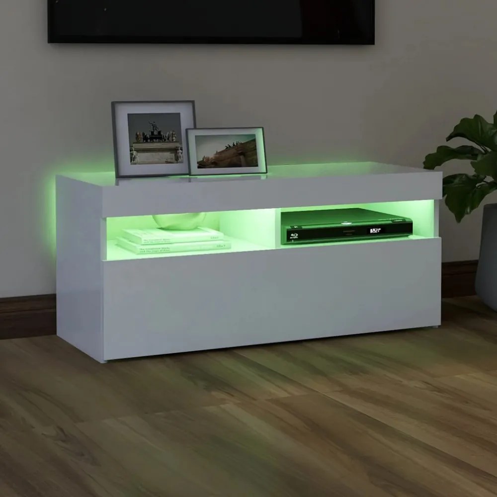 fehér TV-szekrény LED-lámpákkal 90 x 35 x 40 cm