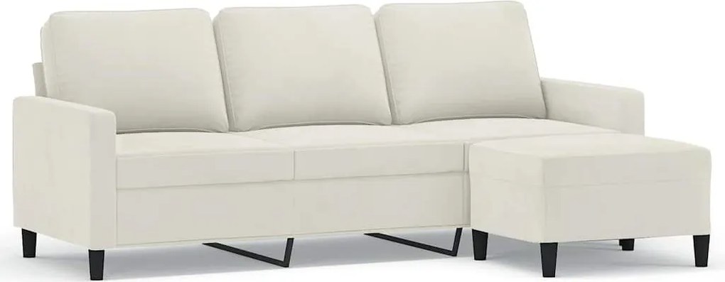 vidaXL 3 személyes krémszínű bársonykanapé lábtartóval 180 cm
