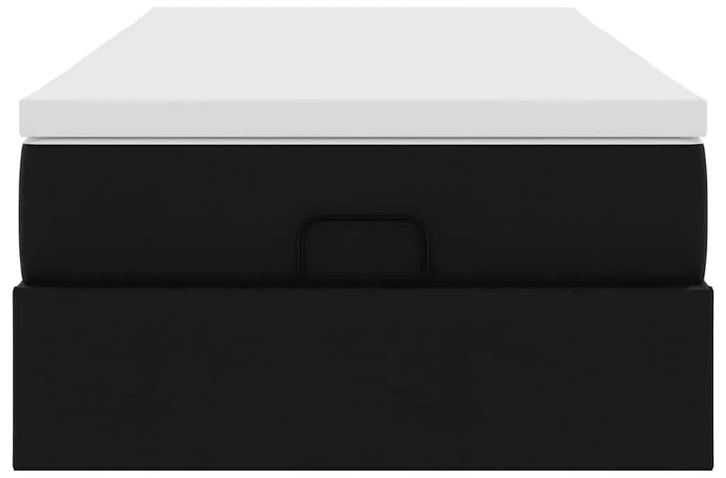 Ottomán ágykeret matraccal fekete 80x200cm műbőrrel