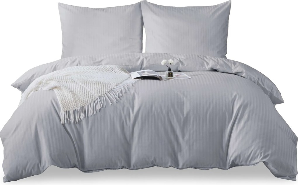 Damaszt pamut-szatén ágyneműhuzat garnitúra 160x200 világosszürke