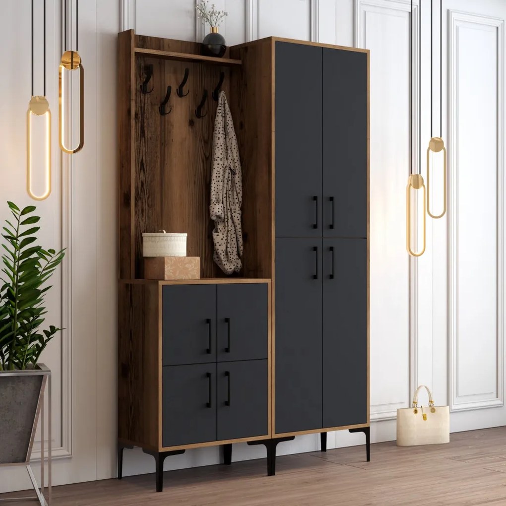 Berlin előszobafal, dió-antracit, 120 cm – TR845HCT4201
