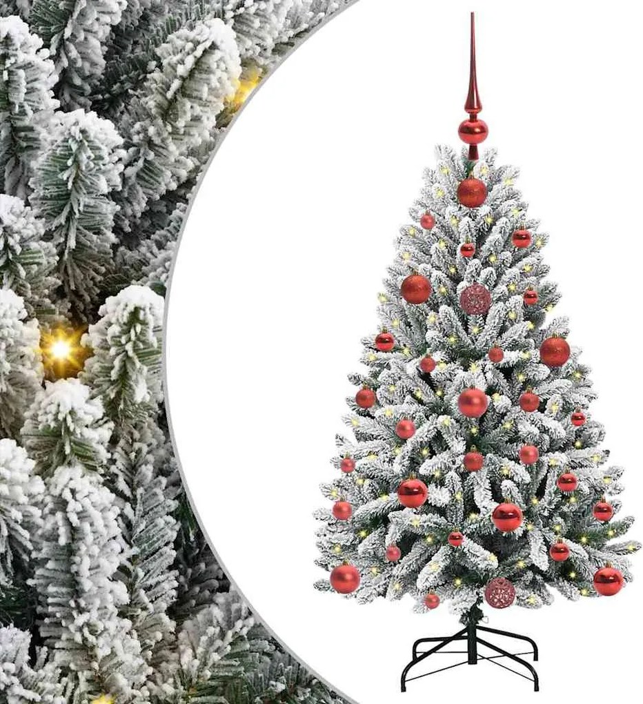 vidaXL Mű karácsonyfa 150 LED-del Zöld és Fehér 120 cm PVC és fém