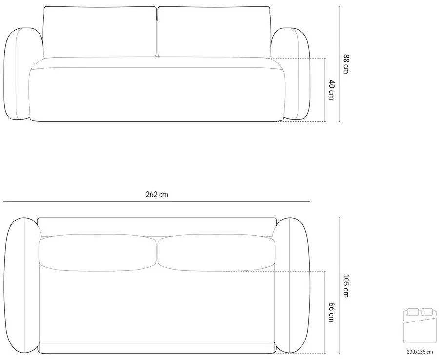 Téglavörös zsenília kinyitható-tárolóhelyes kanapé 262 cm Tonale – Cosmopolitan Design