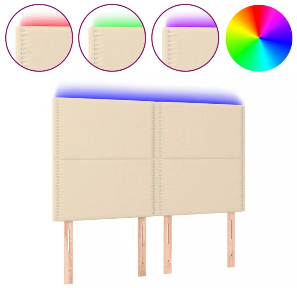 krémszínű szövet LED-es fejtámla 144x5x118/128 cm