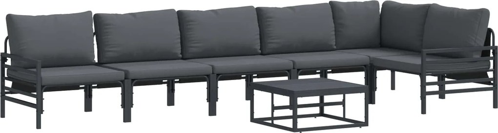 vidaXL Kerti Kanapé Szett párnával 7 pcs Fekete Acél