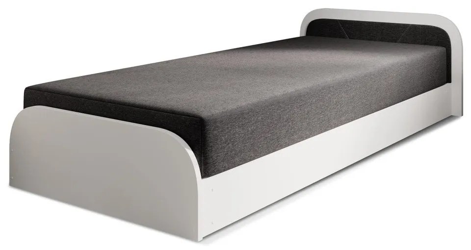 Fehér-sötétszürke kárpitozott-forgácslemez ágyneműtartós egyszemélyes ágy matraccal 80x190 cm Parys – ELTAP