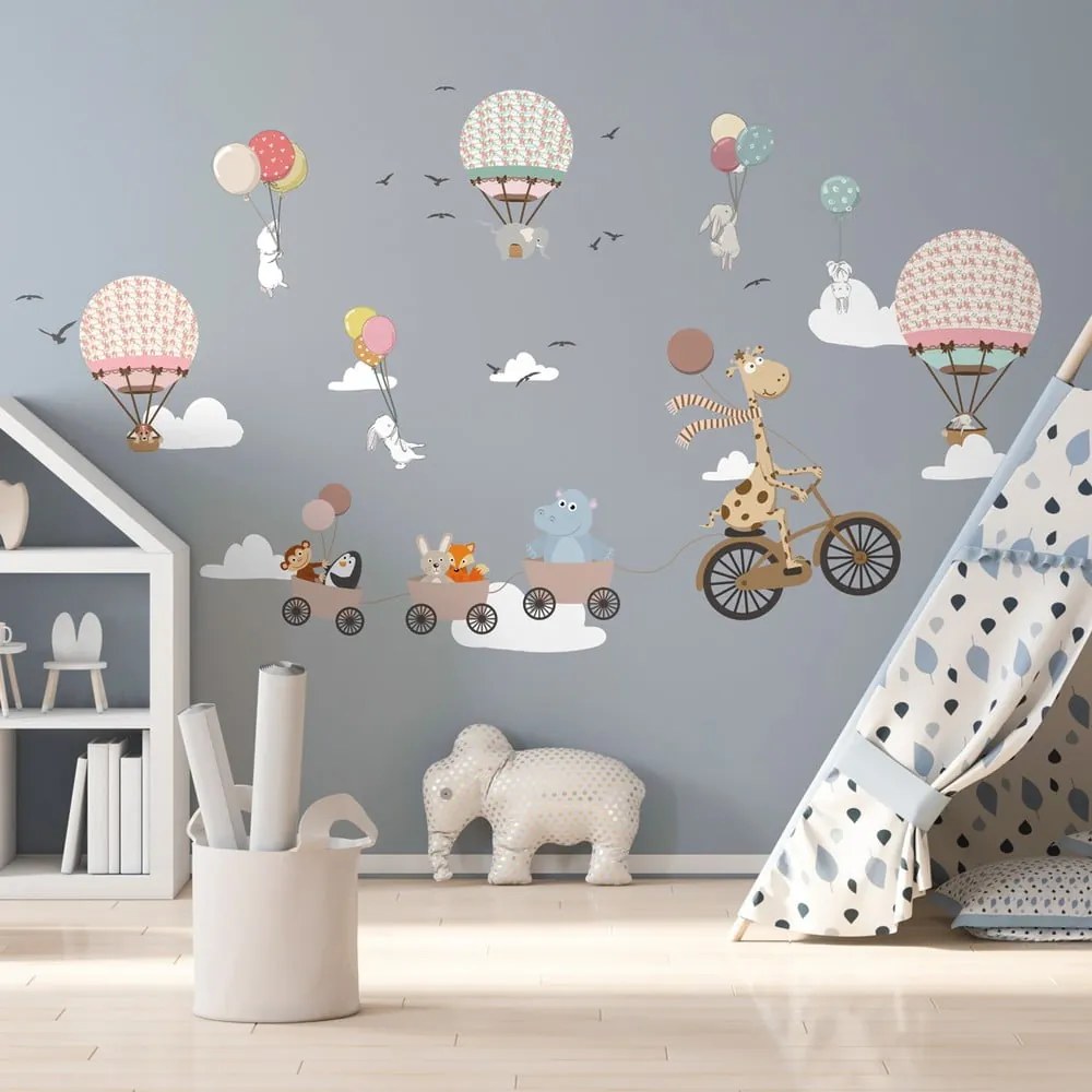 Animals and Hot Air Balloons in the Clouds gyerek falmatrica, 90 x 60 cm - Ambiance