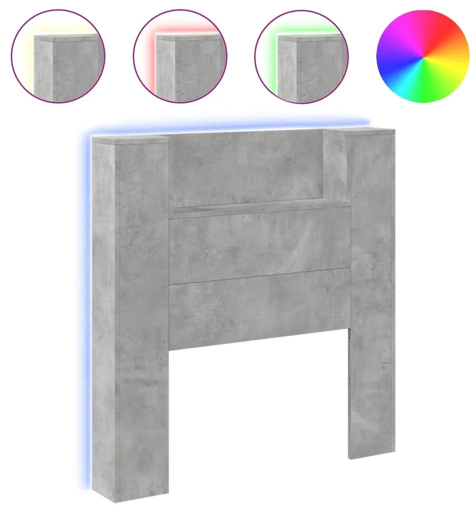 betonszürke áthidalószekrény LED-világítással 100x16,5x103,5 cm