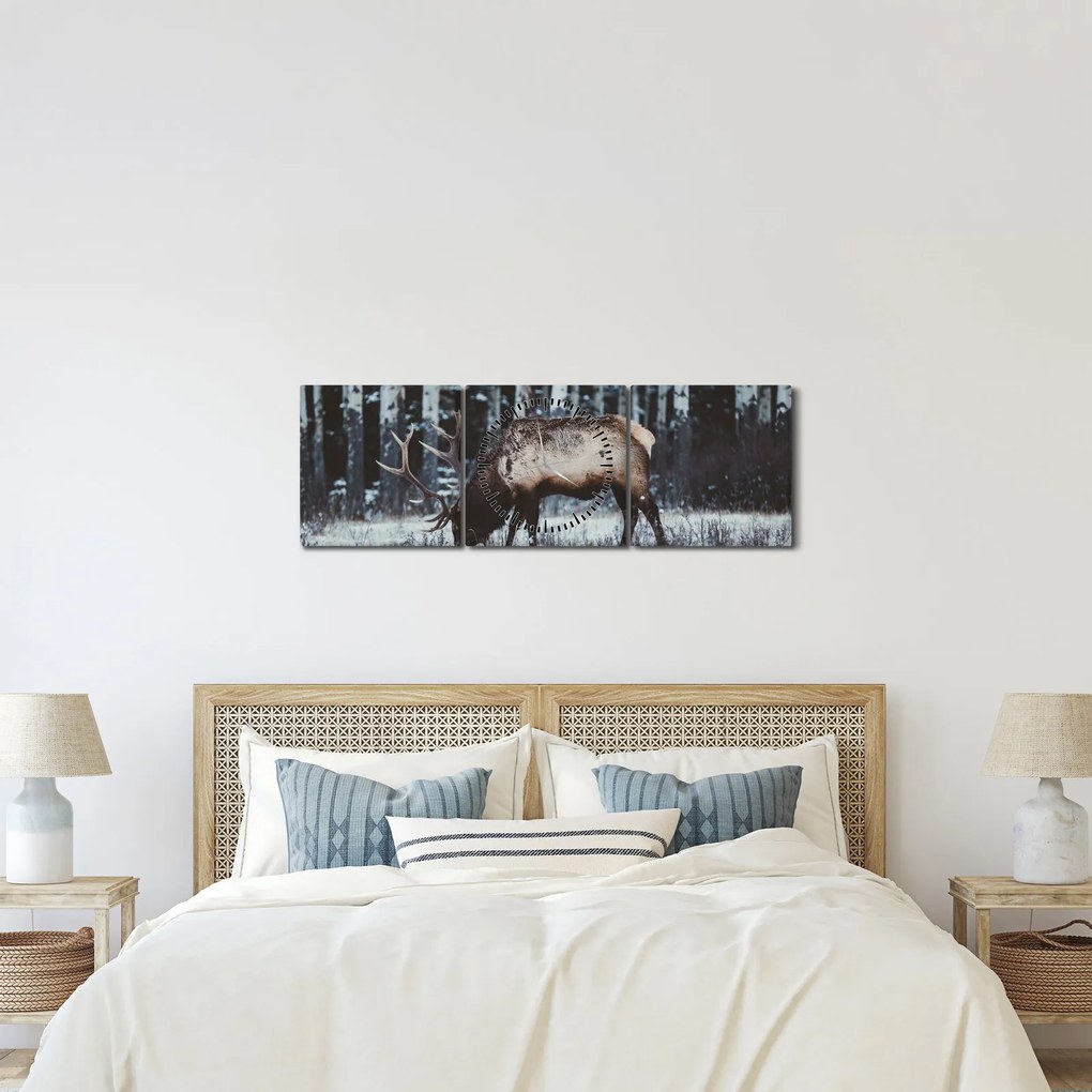 Kép - szarvas télen (órával) (90x30 cm)