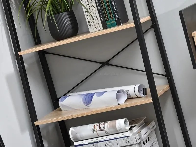 KÉSZLETKISÖPRÉS! Intenso Home 5 szintes nyitott könyvespolc / virágállvány 56 x 172cm, döntött design, modern tölgy szín | Univerzális tároló állvány fém lábakkal